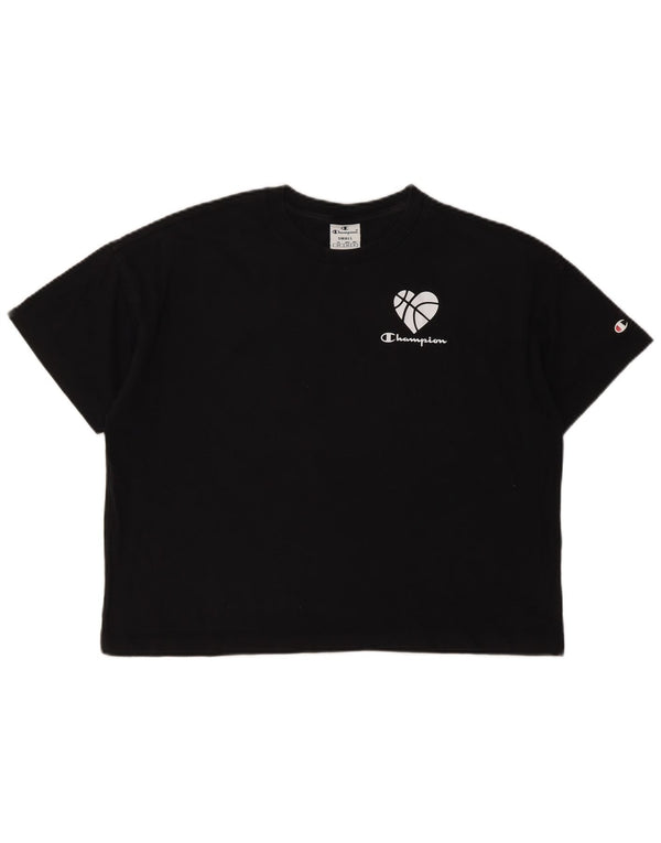 Damska koszulka CHAMPION Crop Oversize z grafiką Top UK 10 Small Black
