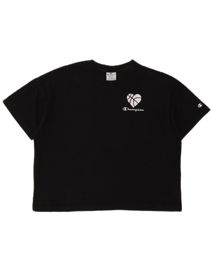 Damska koszulka CHAMPION Crop Oversize z grafiką Top UK 10 Small Black