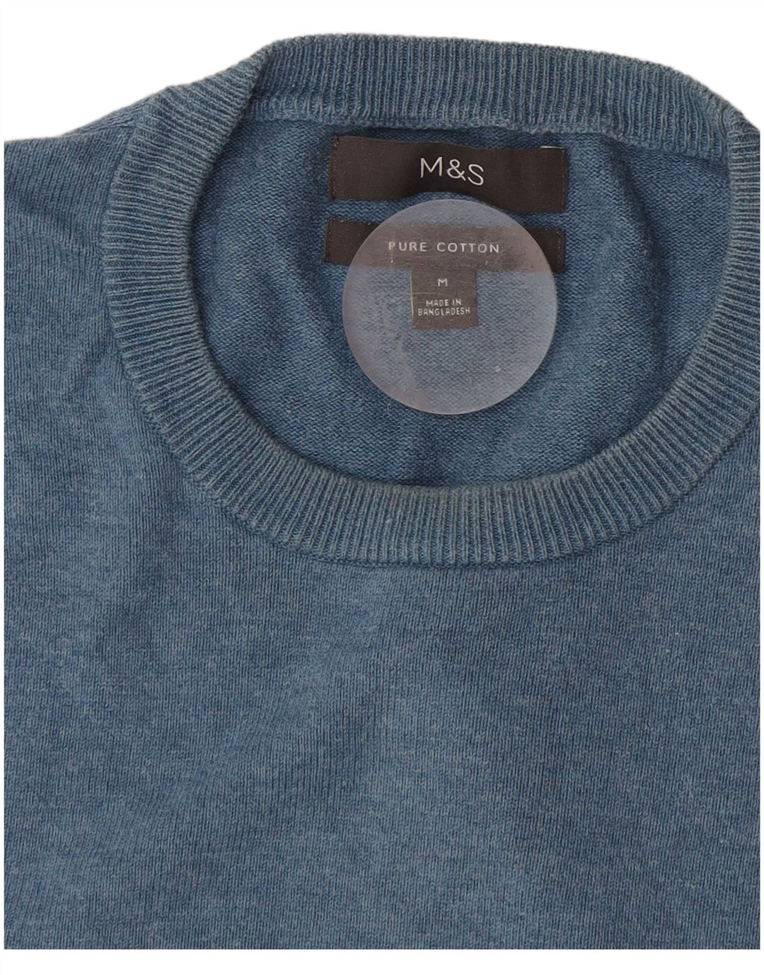 Marks & Spencer Męski sweter z okrągłym dekoltem, średni niebieski, bawełniany