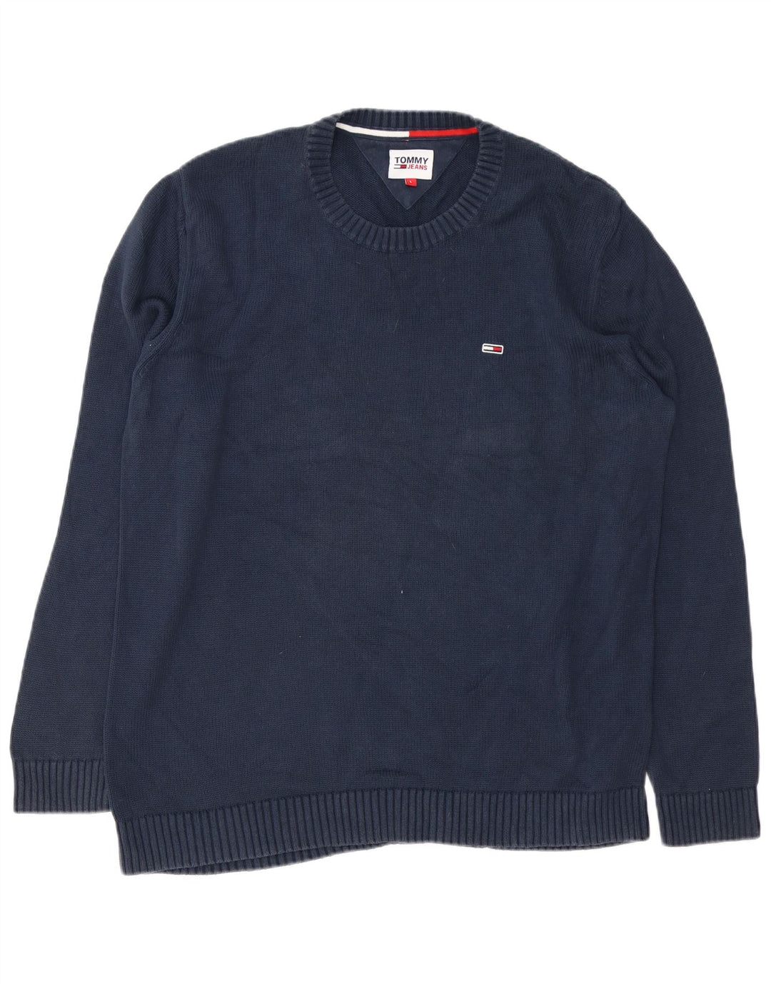 Męski sweter z okrągłym dekoltem Tommy Hilfiger, duży, granatowy, bawełniany