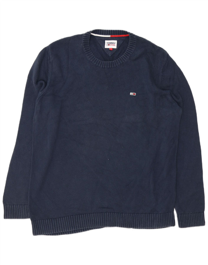 Męski sweter z okrągłym dekoltem Tommy Hilfiger, duży, granatowy, bawełniany