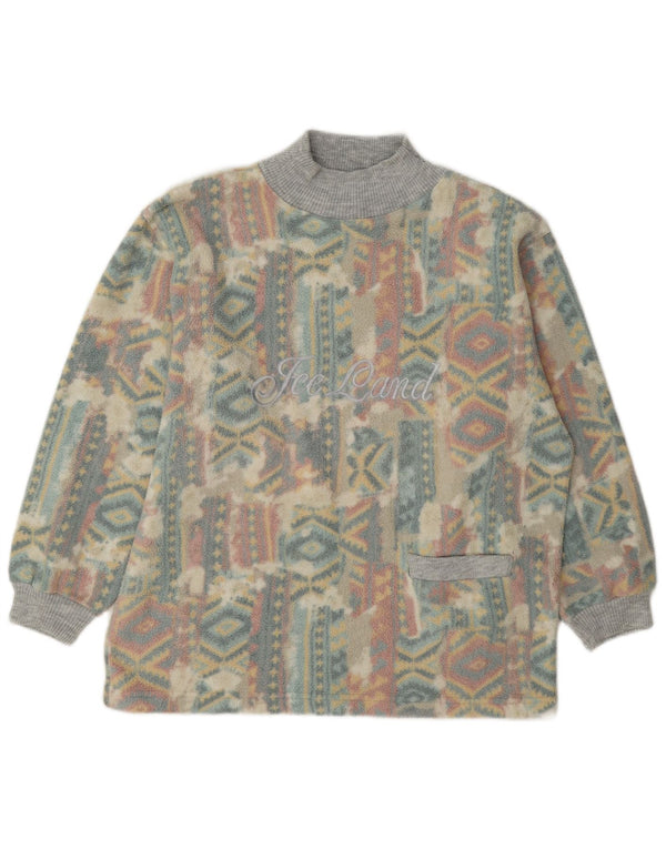 Vintage damski sweter polarowy z grafiką UK 14, duży, wielokolorowy, geometryczny