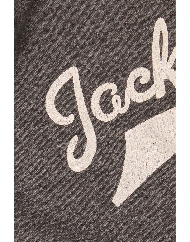 Męski sweter z kapturem i grafiką Jack & Jones, średnioszary, nakrapiany poliester