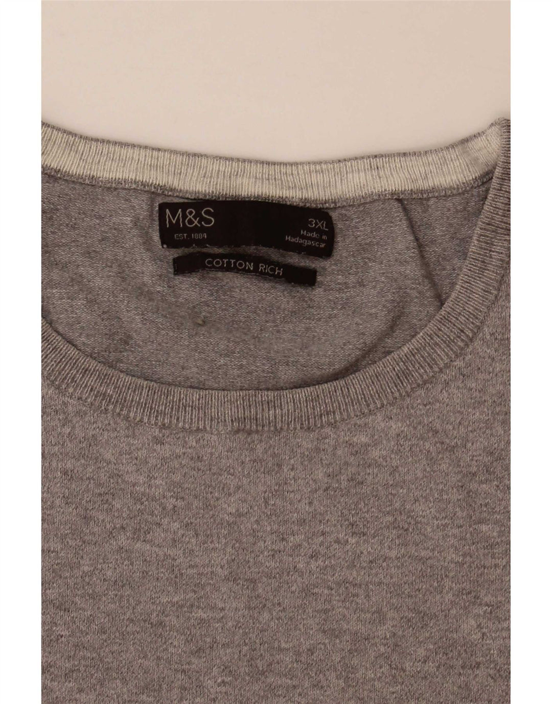 Marks & Spencer Męski sweter z okrągłym dekoltem, 3XL, szary, z blokami kolorów