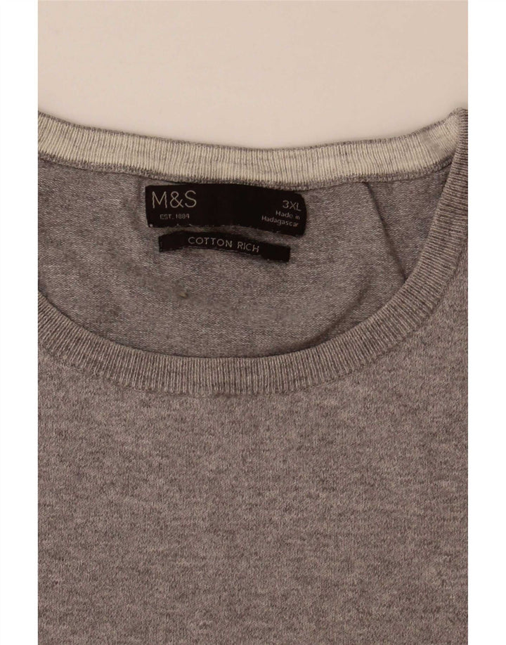 Marks & Spencer Męski sweter z okrągłym dekoltem, 3XL, szary, z blokami kolorów