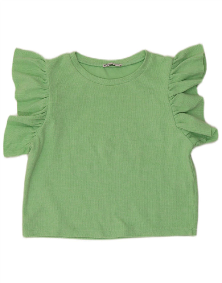 ZARA Womens Crop Blouse Top UK 14 Large Green Cotton