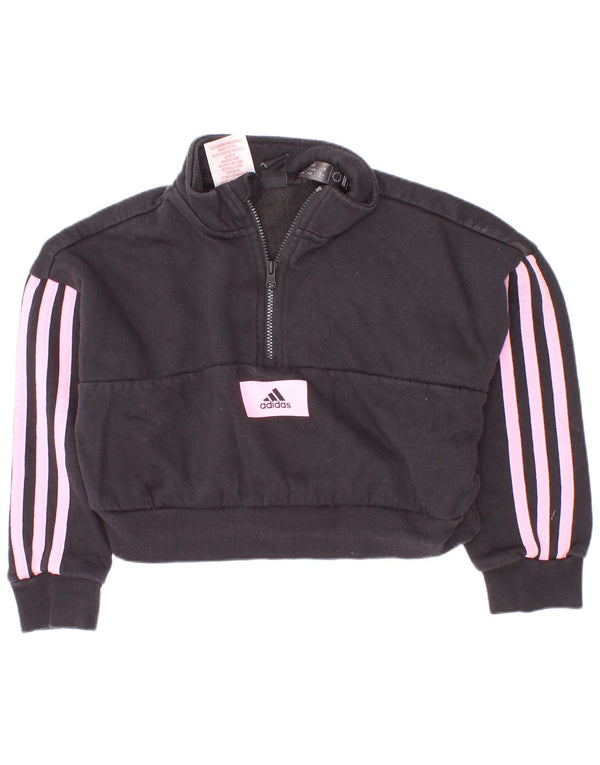 Bluza dziewczęca Adidas z krótkim zamkiem i zamkiem błyskawicznym, 5-6 lat, czarna bawełna