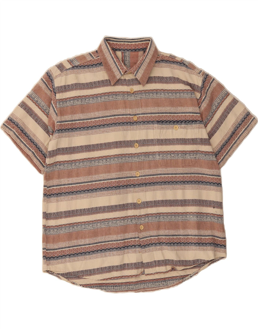VINTAGE Mens Short Sleeve Shirt Large Brown Striped Vintage Vintage and Second-Hand Vintage from Messina Hembry 