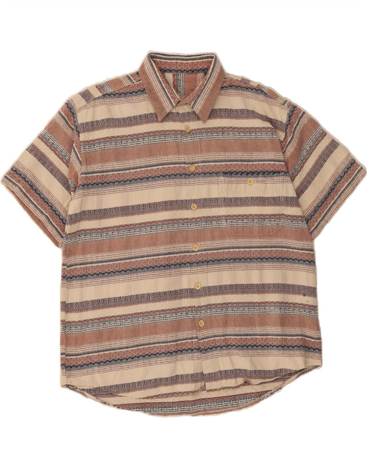 VINTAGE Mens Short Sleeve Shirt Large Brown Striped Vintage Vintage and Second-Hand Vintage from Messina Hembry 