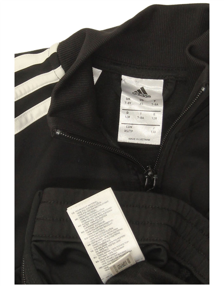 ADIDAS Boys Tracksuit Top Jacket 7-8 Years Black Polyester