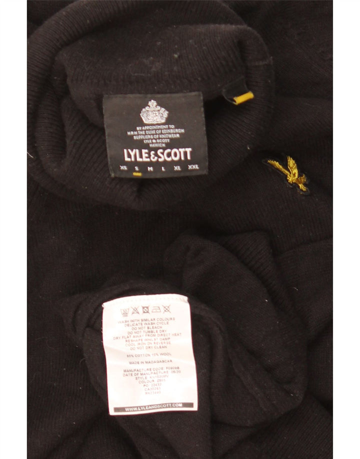 Męski sweter z wywijanym dekoltem LYLE & SCOTT, mały, czarny, bawełniany