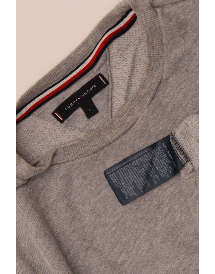Męska bluza z grafiką Tommy Hilfiger, duża, szara, bawełniana w bloki kolorów