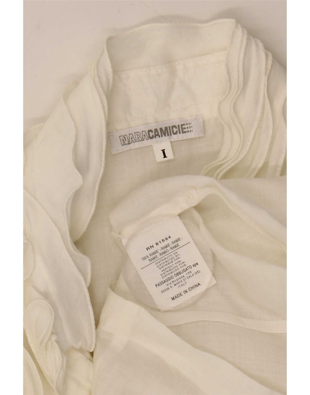 Bluzka damska Naracamicie z rękawami 3/4 i falbaną z przodu UK 10 Small White