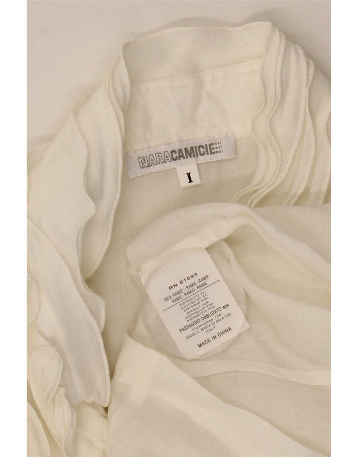 Bluzka damska Naracamicie z rękawami 3/4 i falbaną z przodu UK 10 Small White