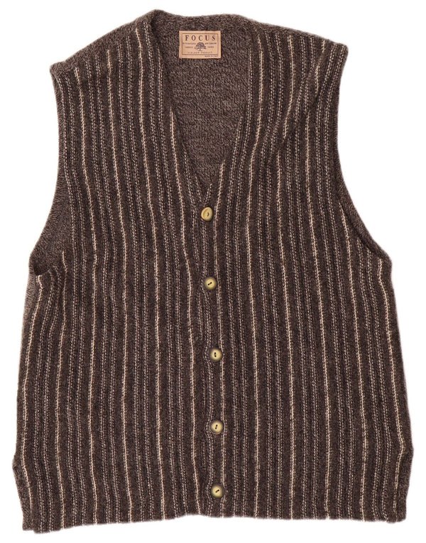Męski sweter bez rękawów w stylu vintage, średnioszary, wełniany w paski