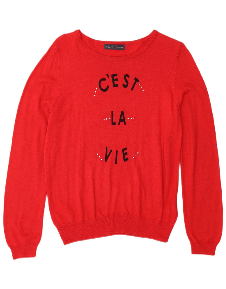 MARKS & SPENCER Damski sweter z graficznym dekoltem w łódkę, UK 18 XL, czerwony