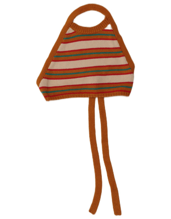 Damski top Zara Crop Knit Halter UK 8 w małe pomarańczowe paski