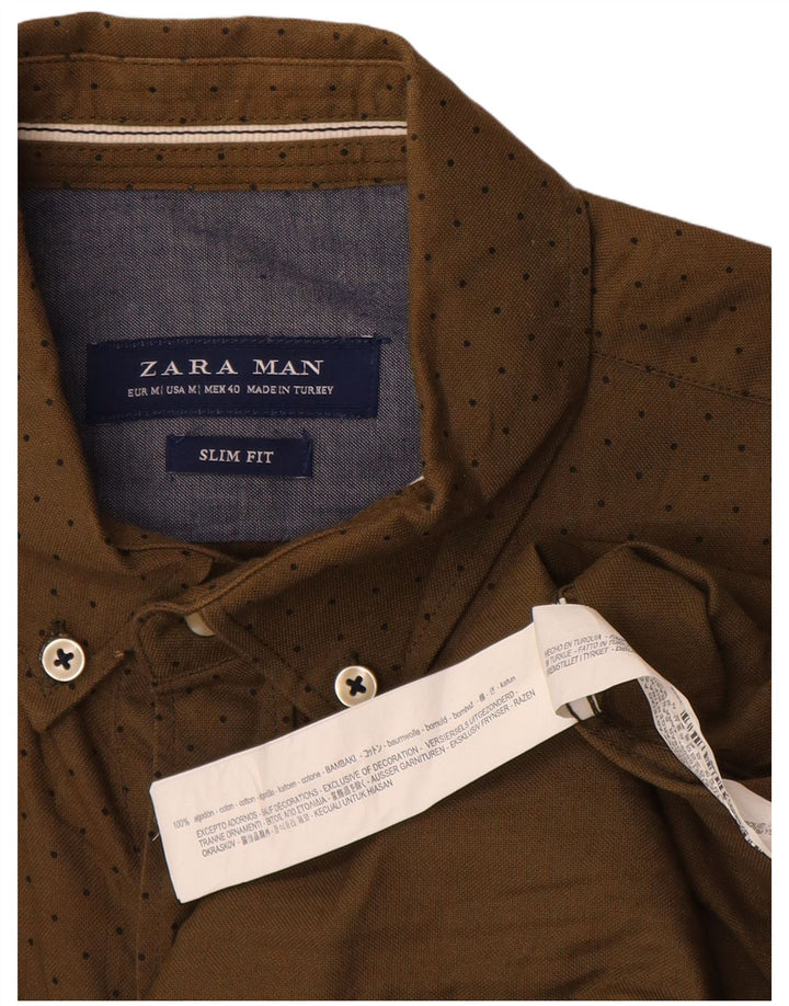 Męska koszula o dopasowanym kroju Zara, bawełniana w kolorze khaki w cętki