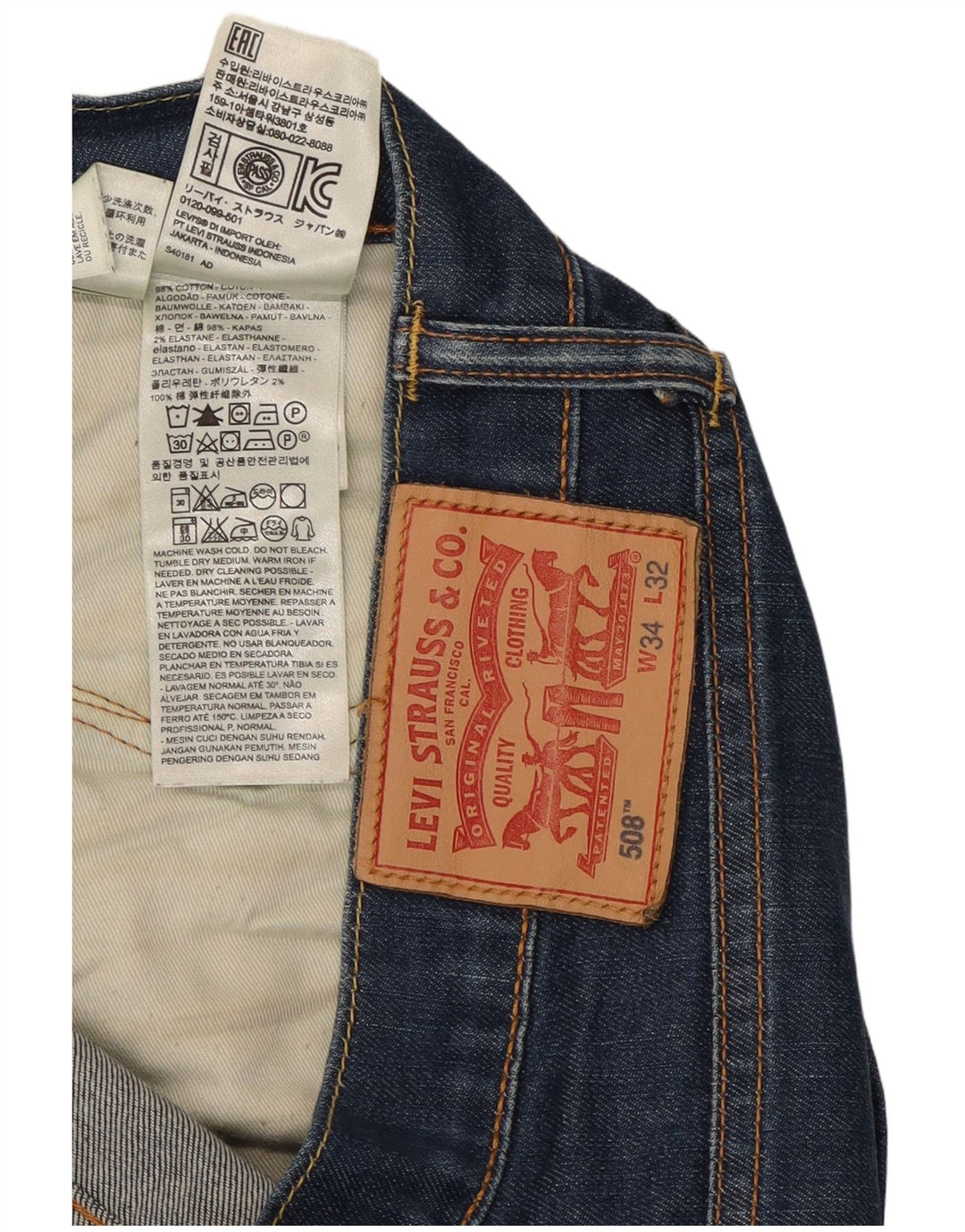 Męskie jeansy Levi's 508 Regular zwężane W34 L32 Niebieska bawełna