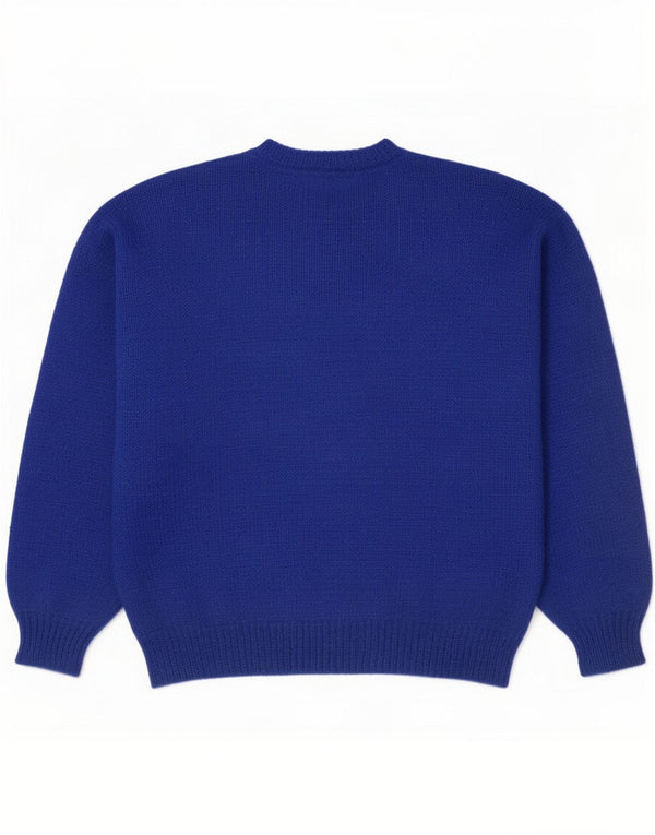 Sweter damski w stylu vintage z okrągłym dekoltem UK 16, duży niebieski w kwiaty