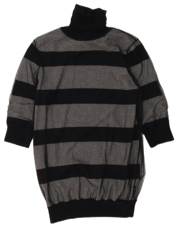 Damski sweter z wywijanym dekoltem Armani Jeans UK 12, średnie szare paski