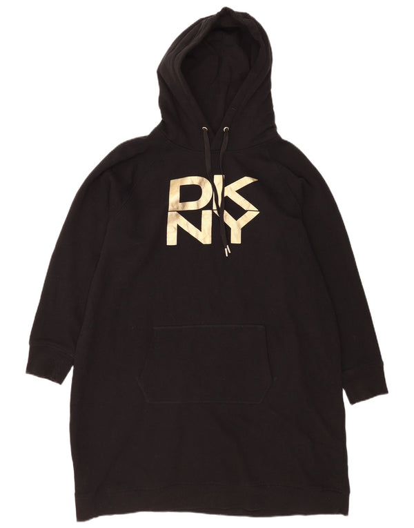 Damska sukienka z kapturem i grafiką z długim rękawem Dkny UK 18 XL, czarna bawełna