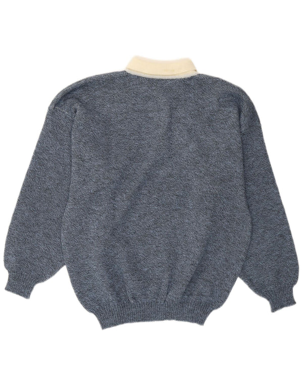 Vintage damski sweter polo IT 52 2XL niebieski kwiatowy akryl