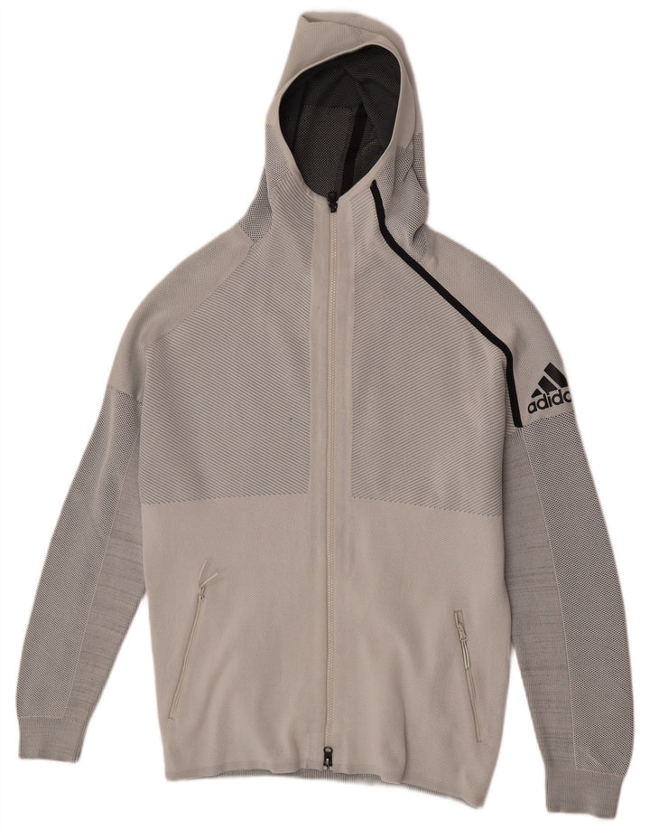 Męski sweter z kapturem i zamkiem ADIDAS, średnioszary, w prążki
