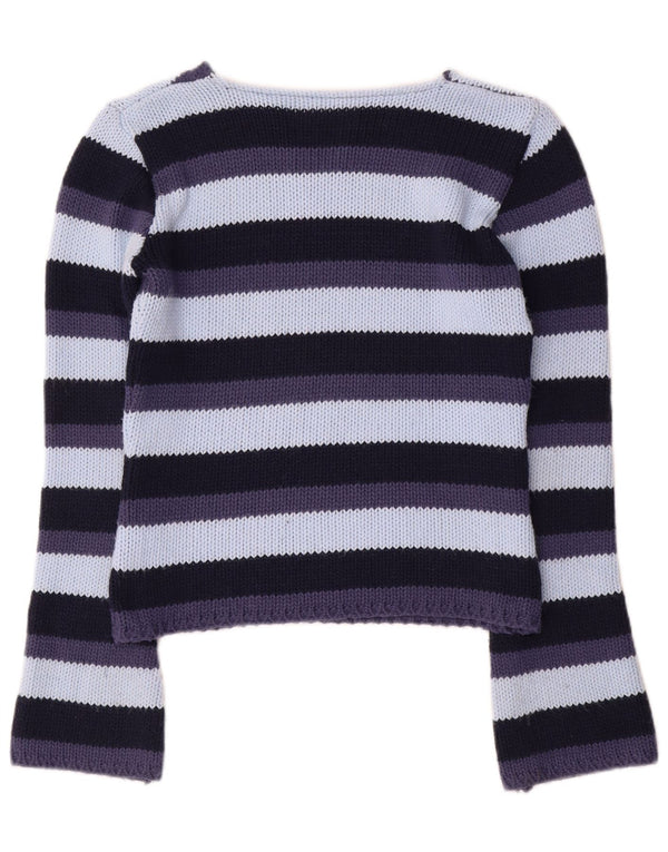 Sweter damski w stylu vintage z dekoltem w kształcie litery V, UK 12, średnie, wielokolorowe paski