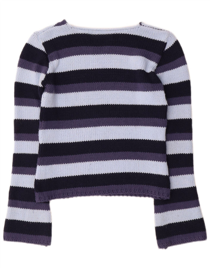 Sweter damski w stylu vintage z dekoltem w kształcie litery V, UK 12, średnie, wielokolorowe paski