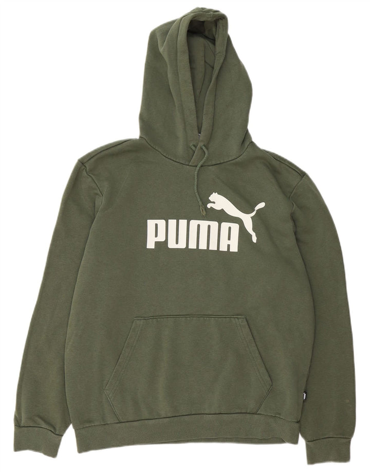 Męski sweter z kapturem Puma z grafiką, średniej wielkości bawełna khaki