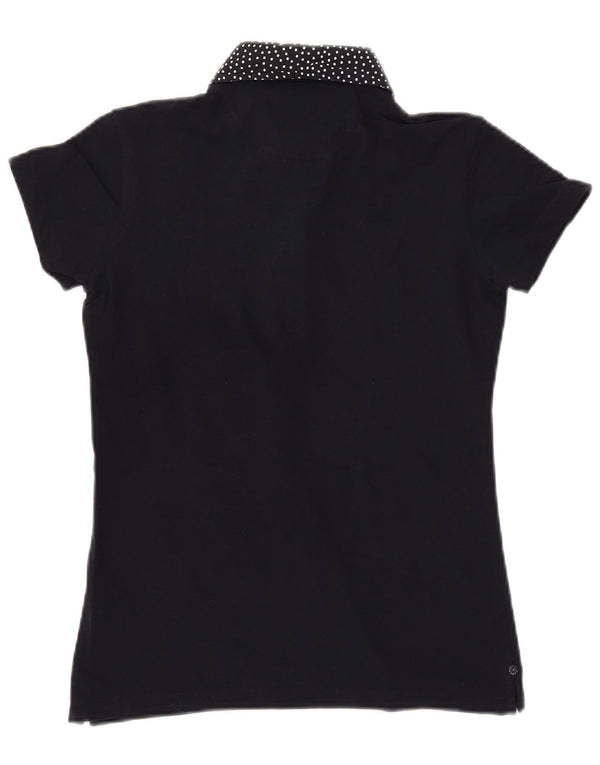 Damska koszulka polo slim fit WOOLRICH UK 12, średnia, granatowa, bawełniana w cętki