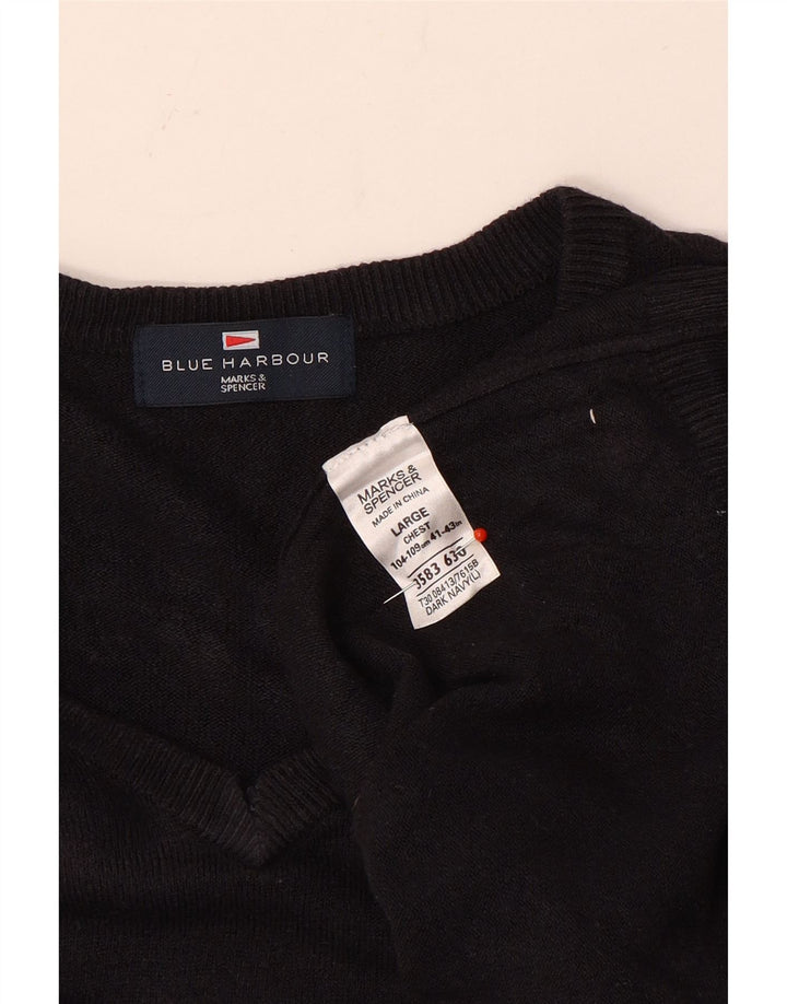 Męski sweter Marks & Spencer Blue Harbor z dekoltem w kształcie litery V, duży, granatowy