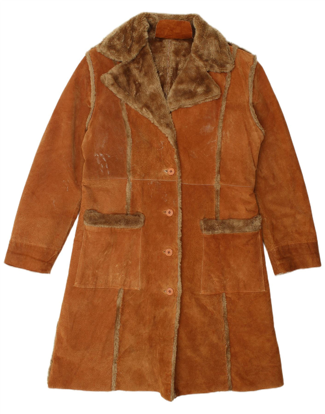 Vintage damski płaszcz z owczej skóry UK 18 XL, brązowa skóra
