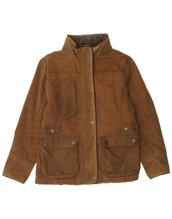 Crew Clothing Damska, dopasowana, woskowana kurtka z kapturem UK 14, duża brązowa