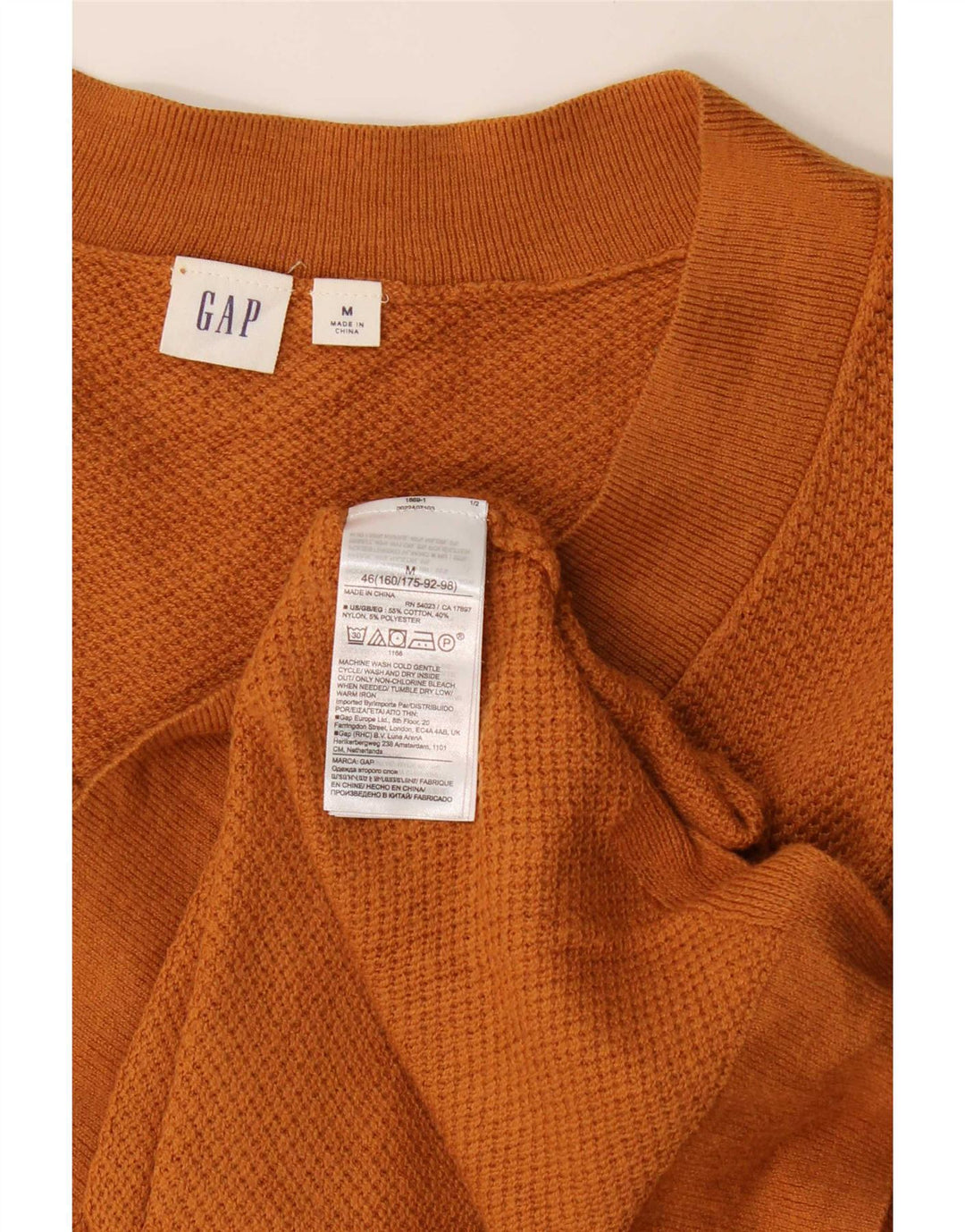 Sweter damski Gap z dekoltem w kształcie litery V, UK 14, średni brązowy, bawełniany