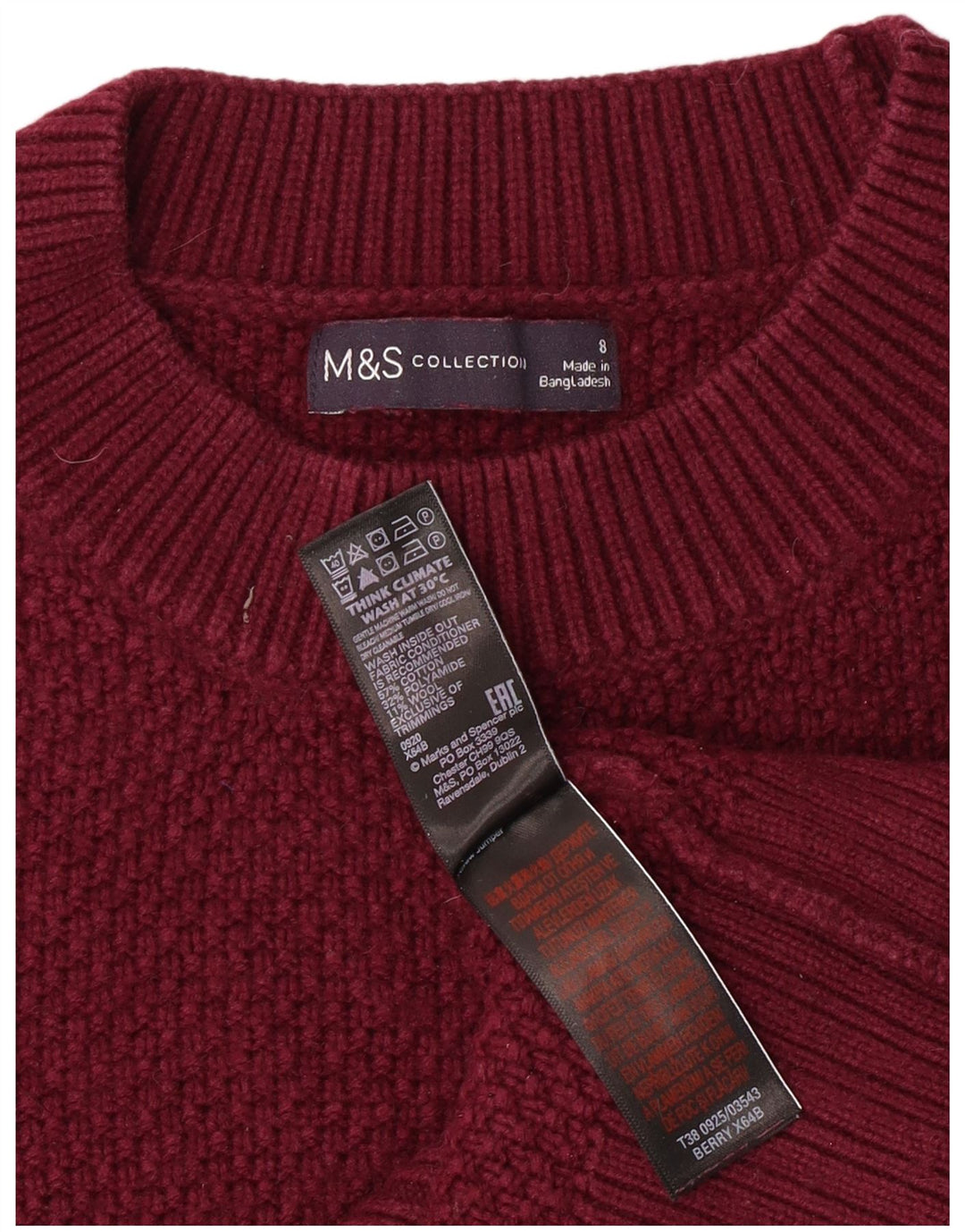 Marks & Spencer Damski sweter z okrągłym dekoltem, UK 8, mały bordowy