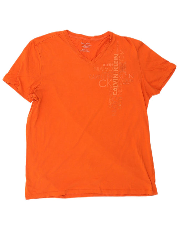 Calvin Klein Womens Body Fit Graphic T-Shirt Top UK 16 Large Orange Cotton