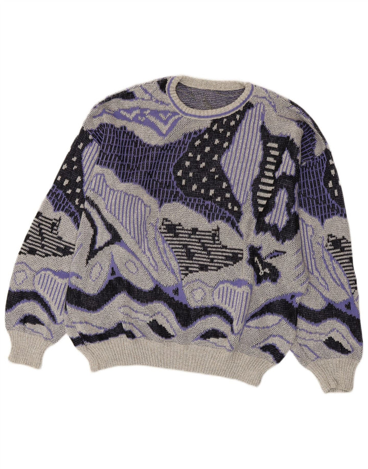 Damski sweter VINTAGE z abstrakcyjnym wzorem i okrągłym dekoltem UK 20 2XL szary