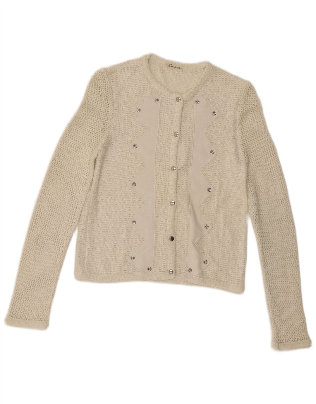 Sweter damski w stylu vintage, UK 10, mały, biały, poliakryl