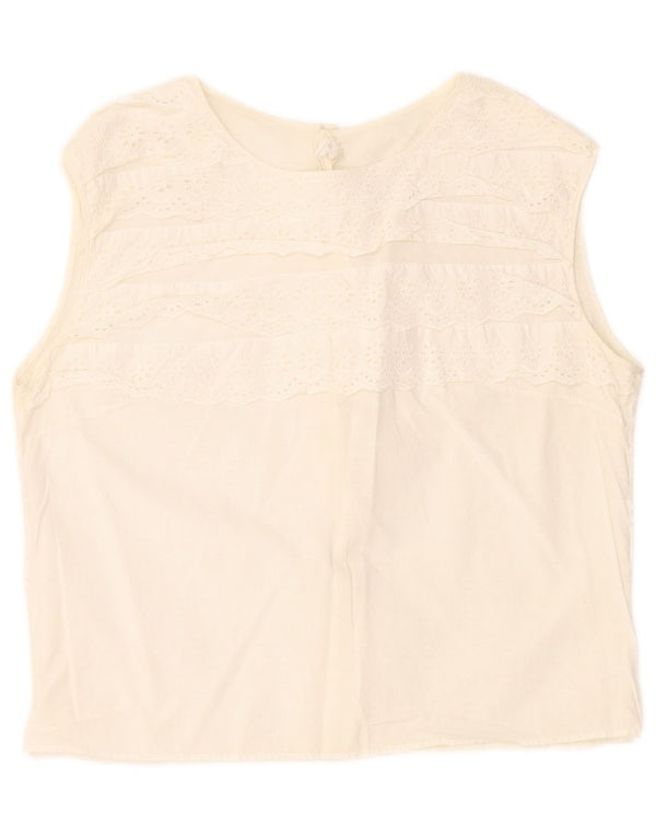Bluzka damska w stylu vintage, bez rękawów, UK 8, mała, biała