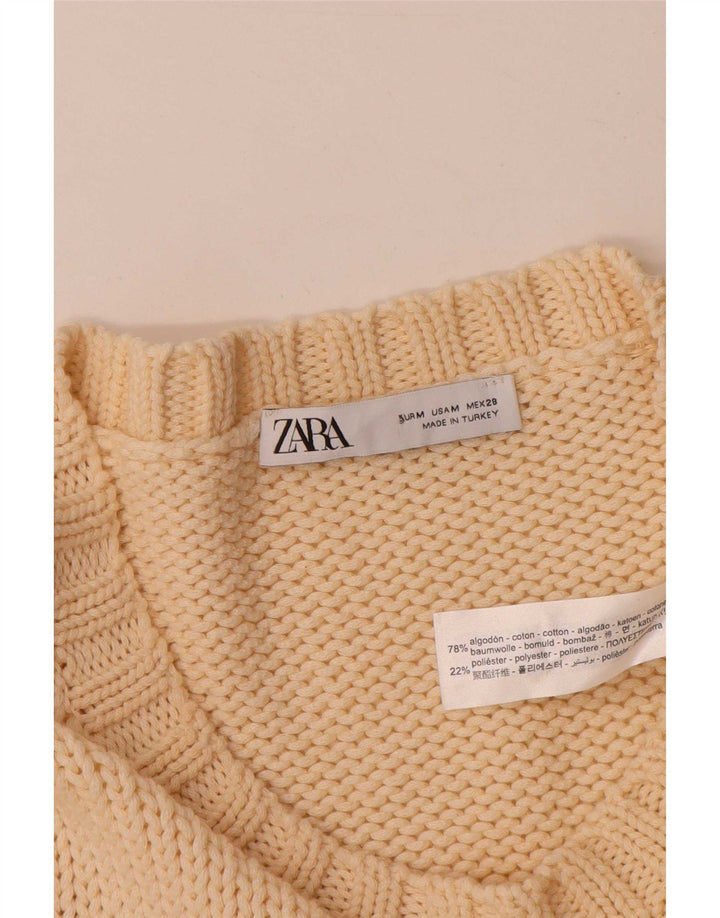 Damski sweter oversize z dekoltem w łódkę Zara UK 14 w średnie beżowe paski