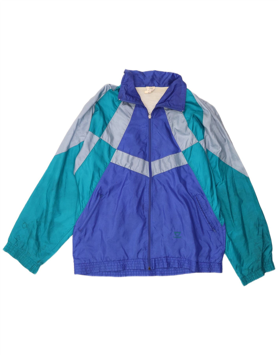 Męska kurtka dresowa Leopard UK 42/44, duży niebieski nylon z blokami kolorów