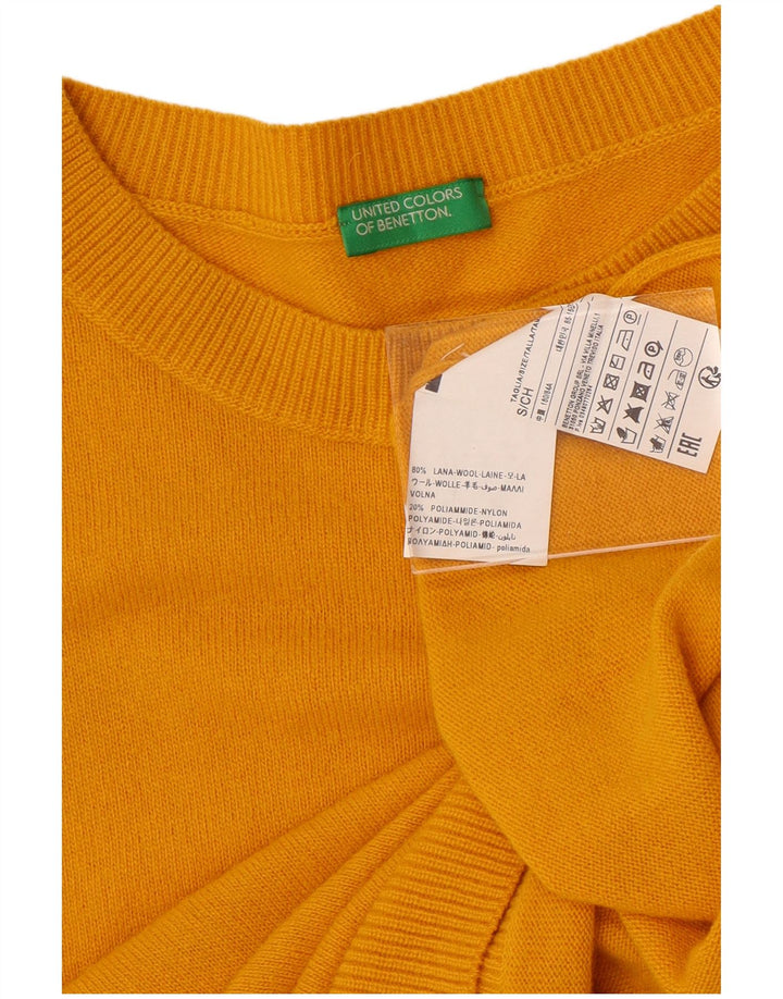 BENETTON Damski sweter oversize z okrągłym dekoltem UK 10, mały, żółty, wełniany