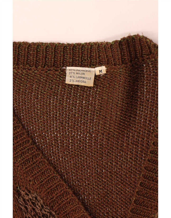 Vintage damski sweter rozpinany w abstrakcyjny wzór UK 14 średni brąz
