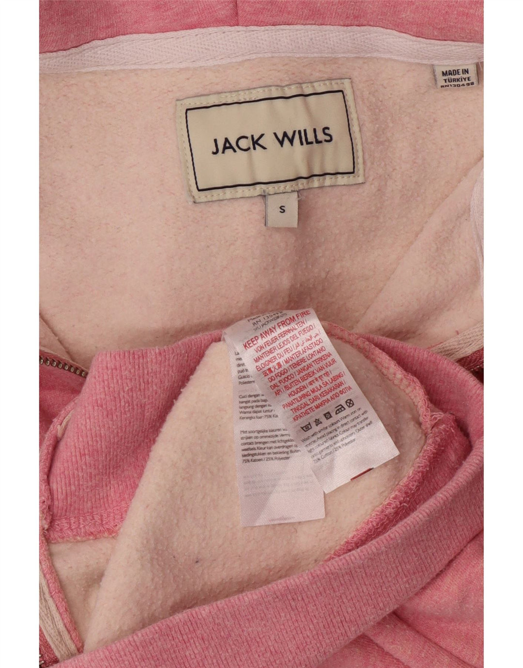 JACK WILLS Damski sweter oversize z kapturem i zamkiem błyskawicznym, UK 10, mały, różowy, bawełniany