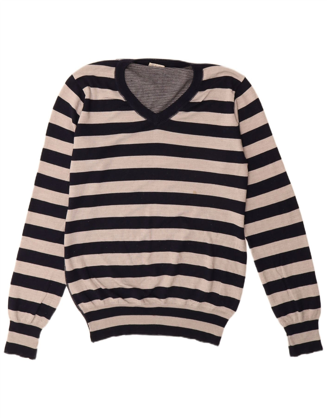 Gaudi Męski sweter z dekoltem w kształcie litery V, duży, czarny, wełniany merynos w paski