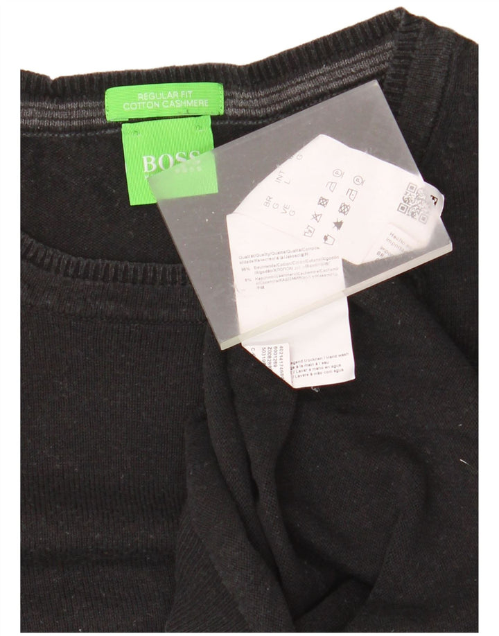 Męski sweter Hugo Boss o regularnym kroju z okrągłym dekoltem, duży, czarny, bawełniany