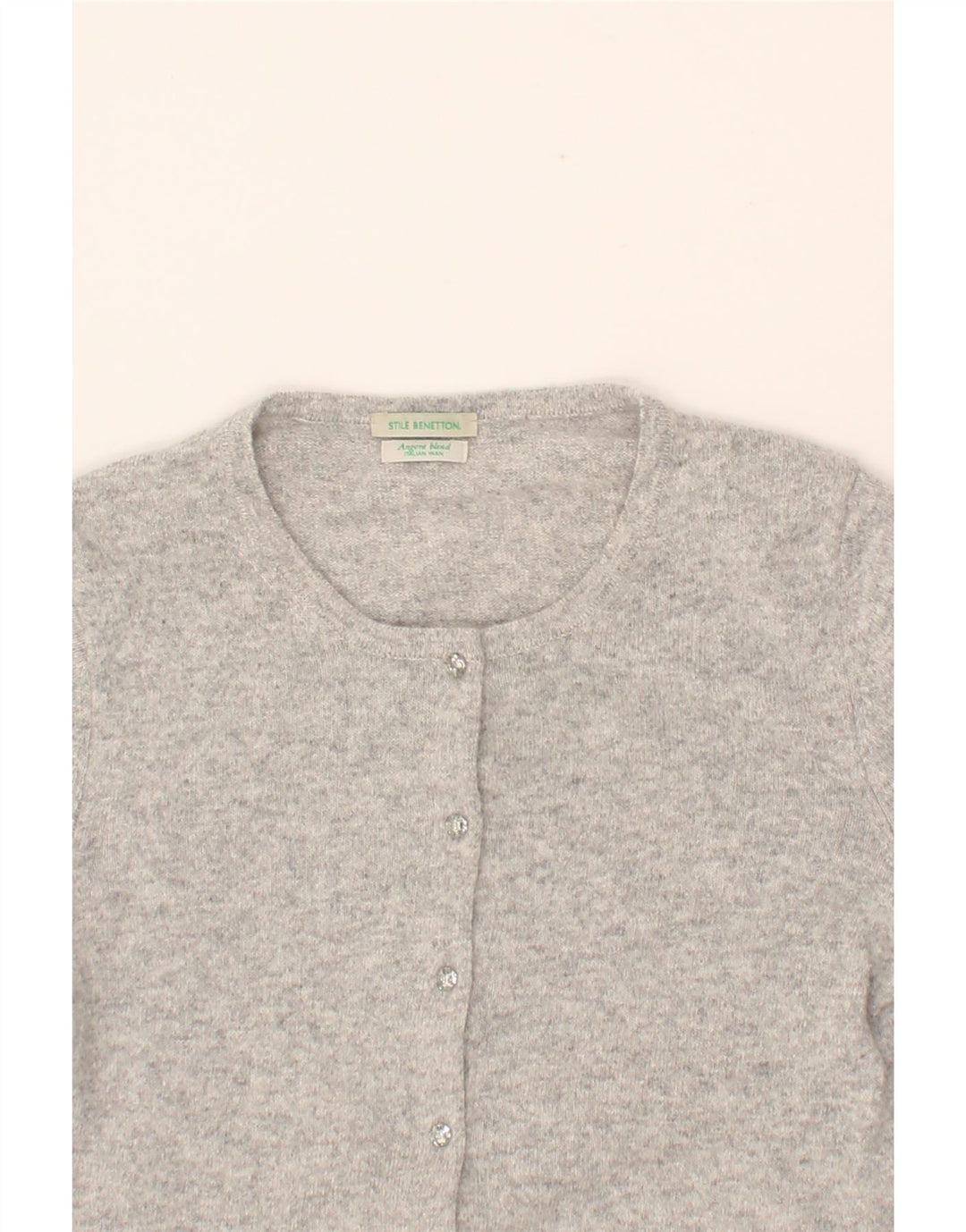 BENETTON Womens Cardigan Sweater UK 10 Small Grey Angora Vintage Benetton and Second-Hand Benetton from Messina Hembry 
