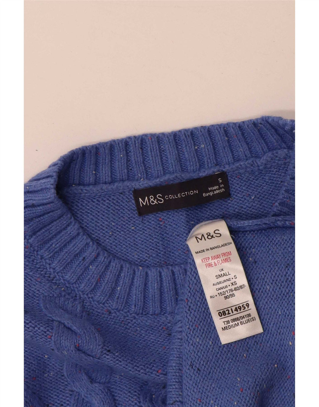 Marks & Spencer Męski sweter z okrągłym dekoltem, mały, niebieski, bawełniany w cętki
